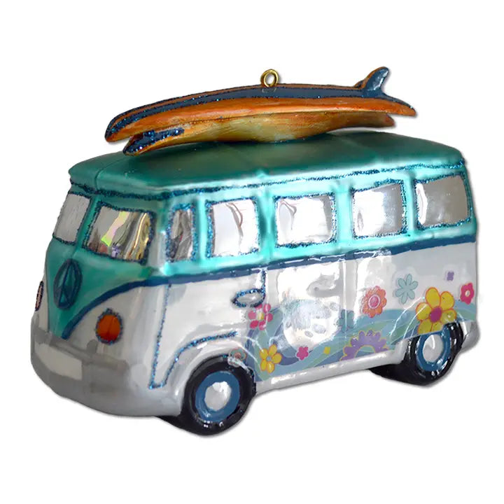 California Hippie Surf Van Glass Ornament - Zinnias Gift Boutique