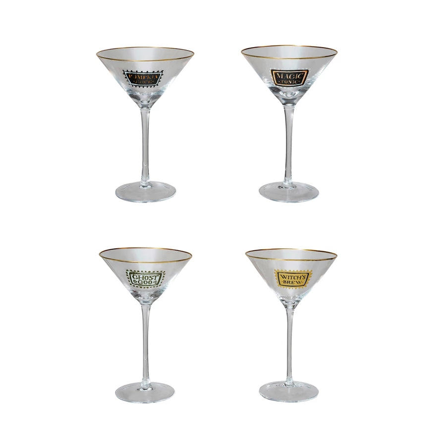 Cocktail Glass Gold Rim & Halloween Saying - Zinnias Gift Boutique