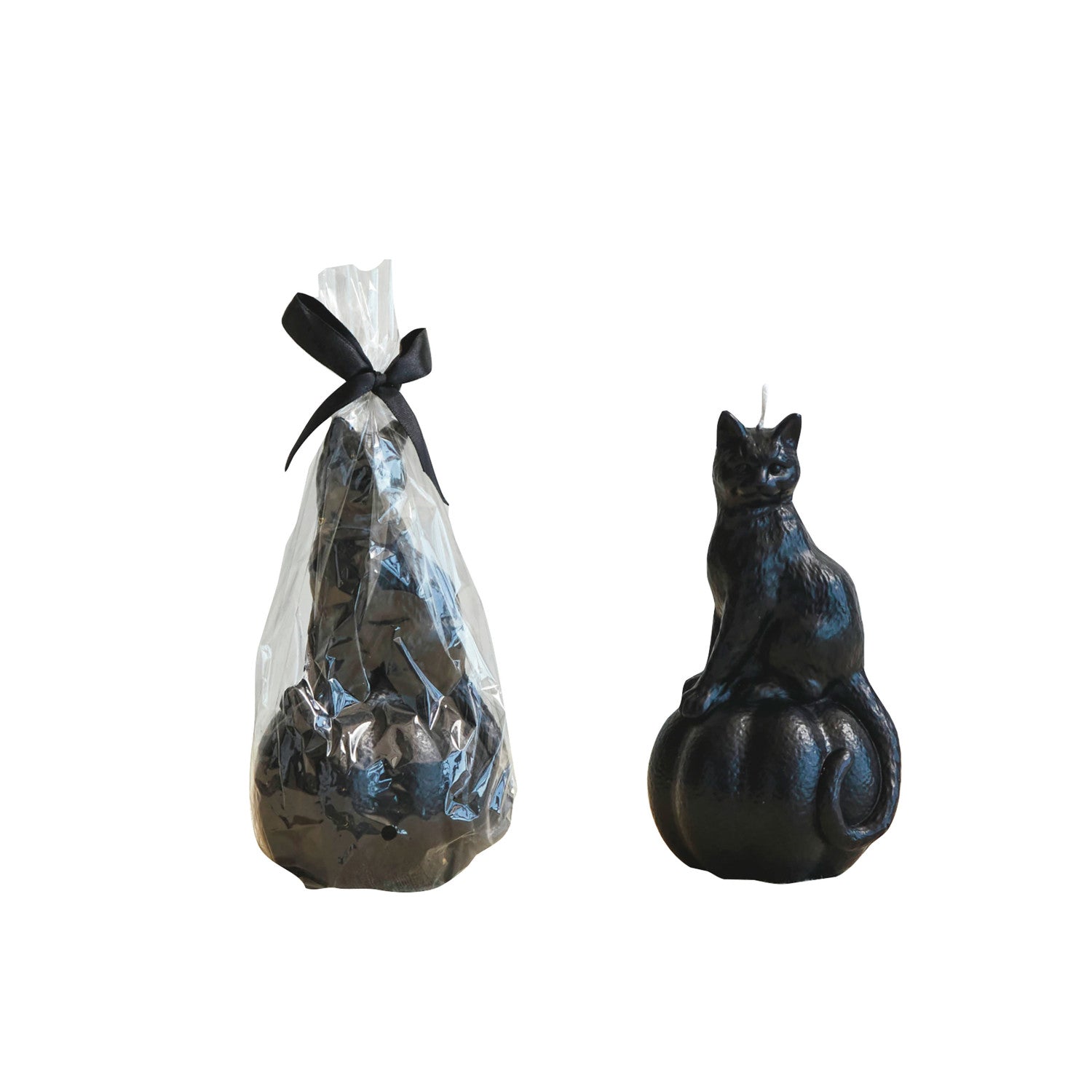 Unscented Cat on Pumpkin Shaped Candle, Black - Zinnias Gift Boutique