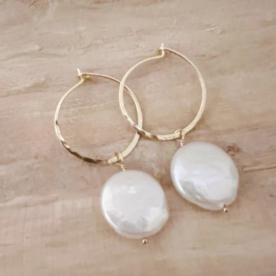 Handmade Breezy Pearl Drop Hoop - 2"