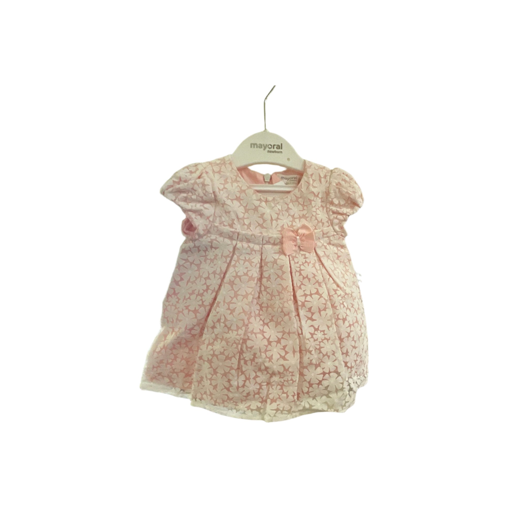 Dress pink with white flower sheer overlay - Zinnias Gift Boutique
