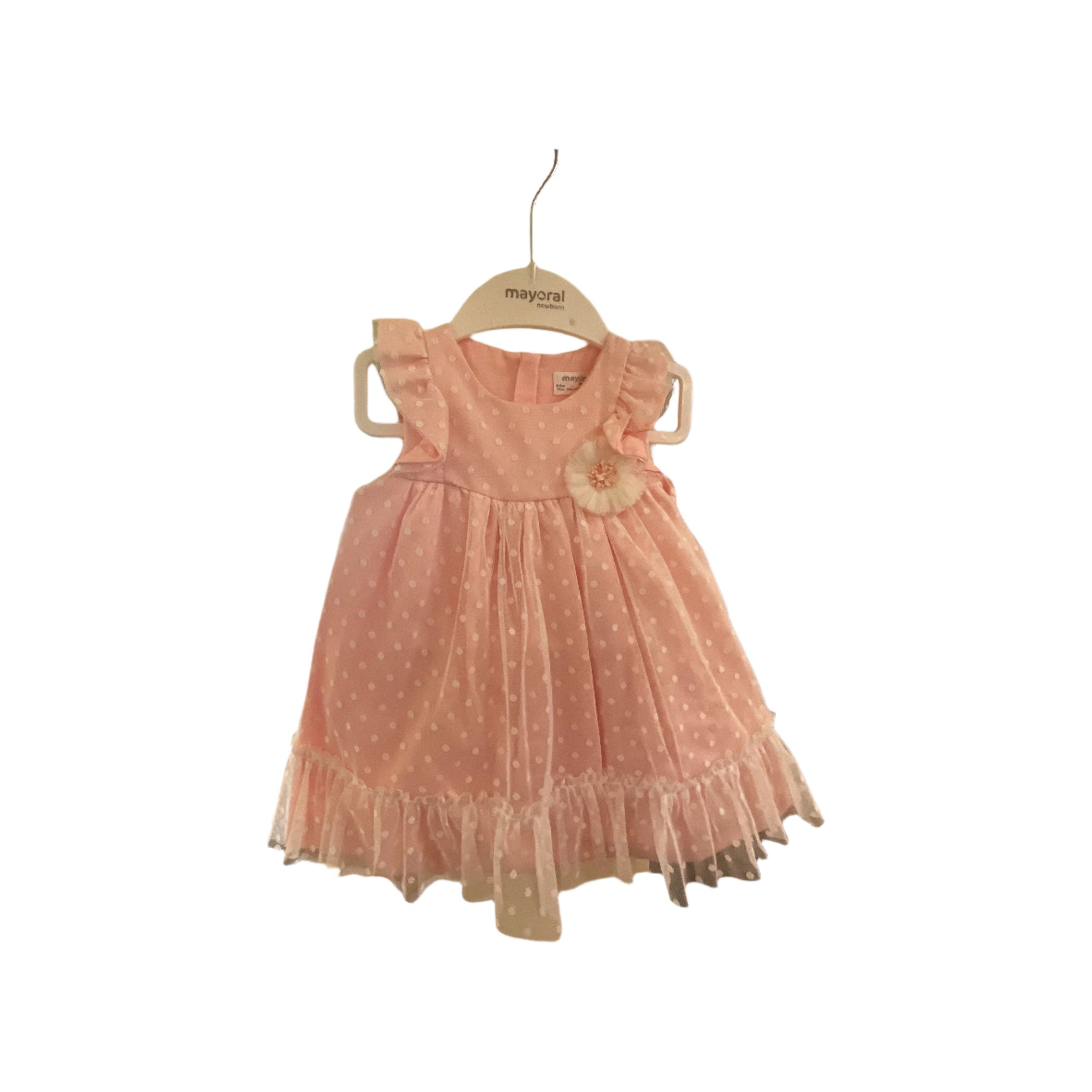 Dress pink with white dot sheer overlay - Zinnias Gift Boutique