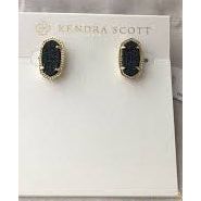 Ellie Stud Earrings in Black Drusy Gold frame - Zinnias Gift Boutique