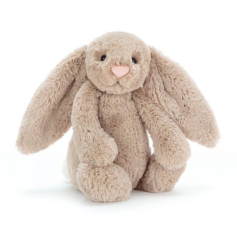 Medium Bashful Beige Bunny stuffed animal by Jellycat, soft plush toy with floppy ears and a gentle expression.