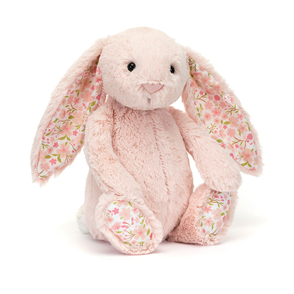 Jellycat Blossom Bunny 'Cherry' stuffed animal with soft pink fur and cute bunny features, perfect for cuddling.