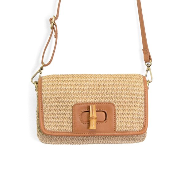 Natural Straw Bonnie Mini Organizer Bamboo Turnlock Crossbody - Zinnias Gift Boutique
