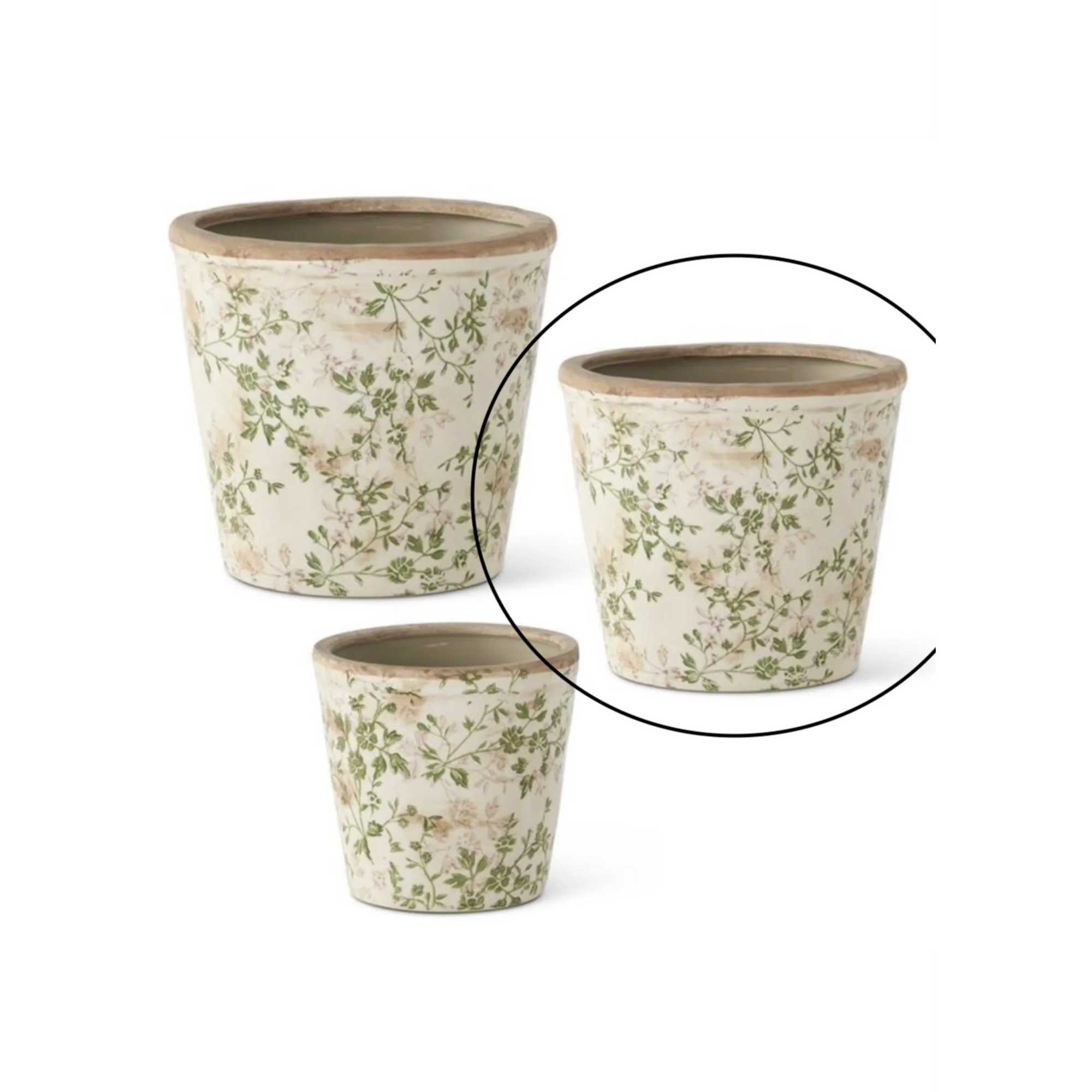 Med Cream & Green Floral Ceramic Pots - Zinnias Gift Boutique