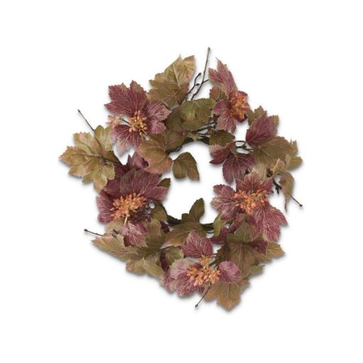 14 Inch Burgundy & Green Danica Ivy Candle Ring w/Buds (3.5"Dia.) - Zinnias Gift Boutique