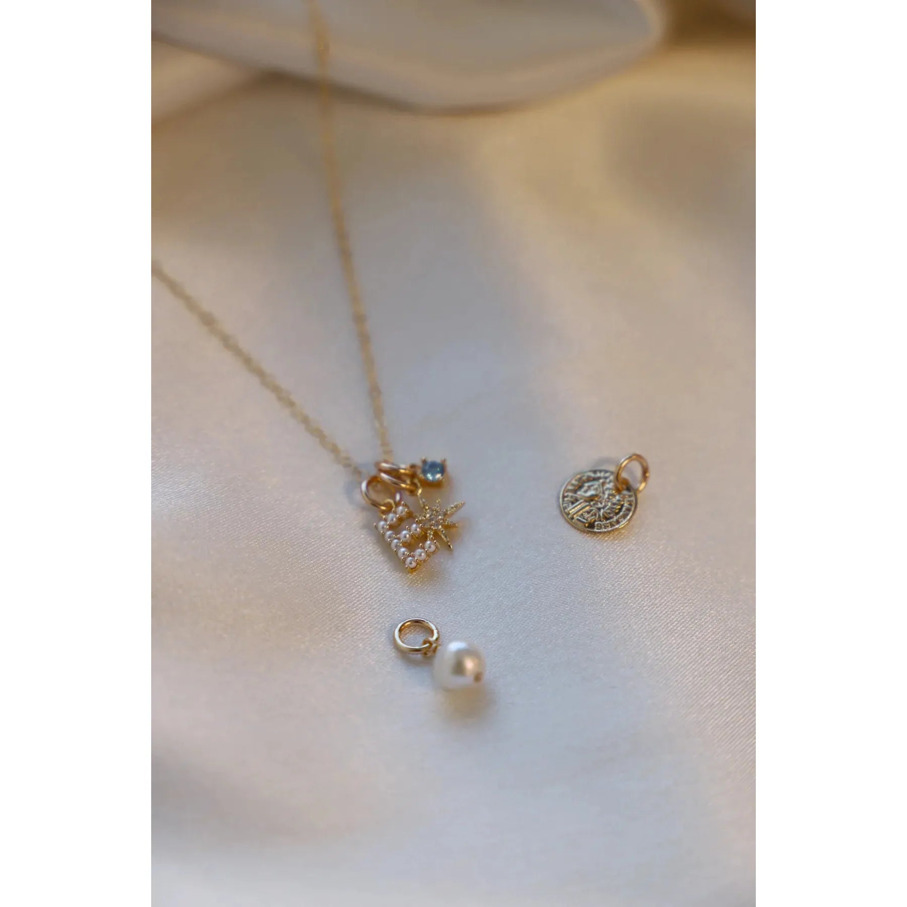 Letter Charm 18" gold filled modern box chain with petite gold filled round drop charm - Zinnias Gift Boutique