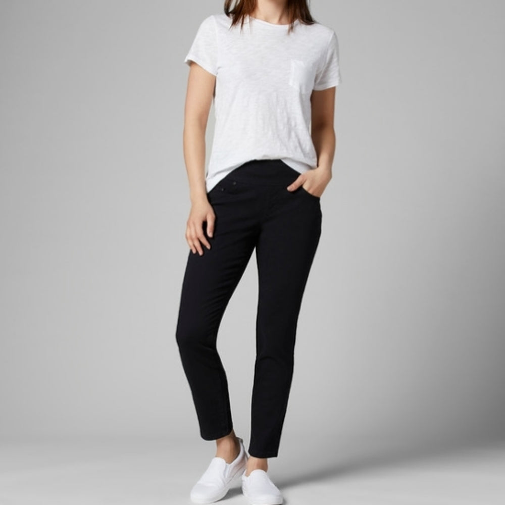 Jag Amelia Mid Rise Slim Ankle jeans shown on a model, featuring a classic denim wash and slim fit style.