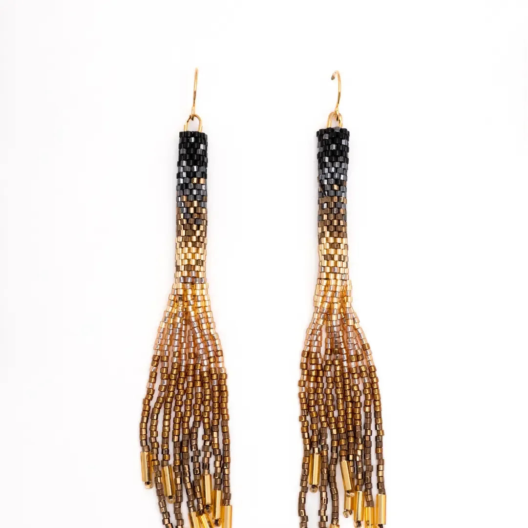 Handwoven Beaded Ombre Tassle Earring - Black - Zinnias Gift Boutique