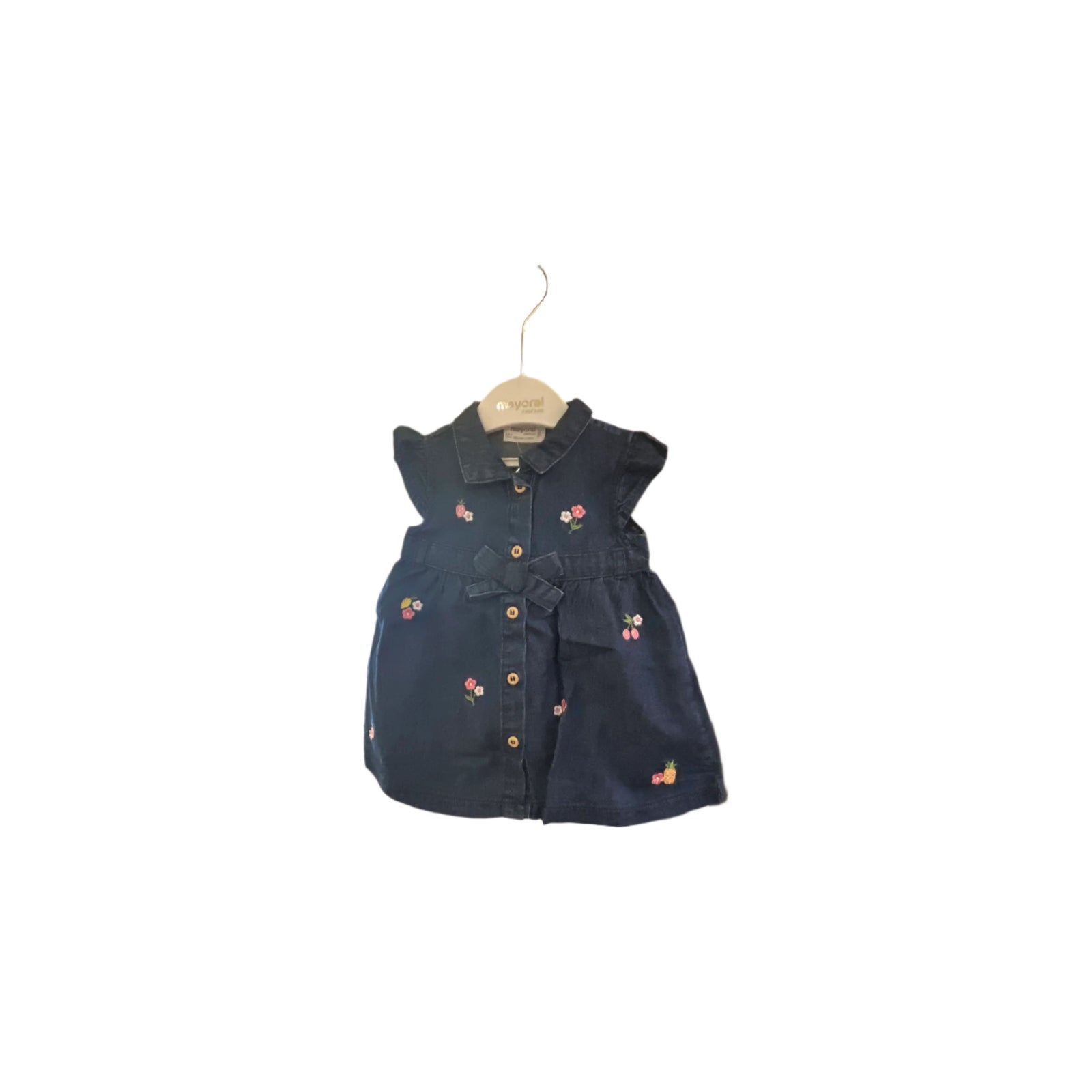 Dress denim with flower strawberry embroidery - Zinnias Gift Boutique