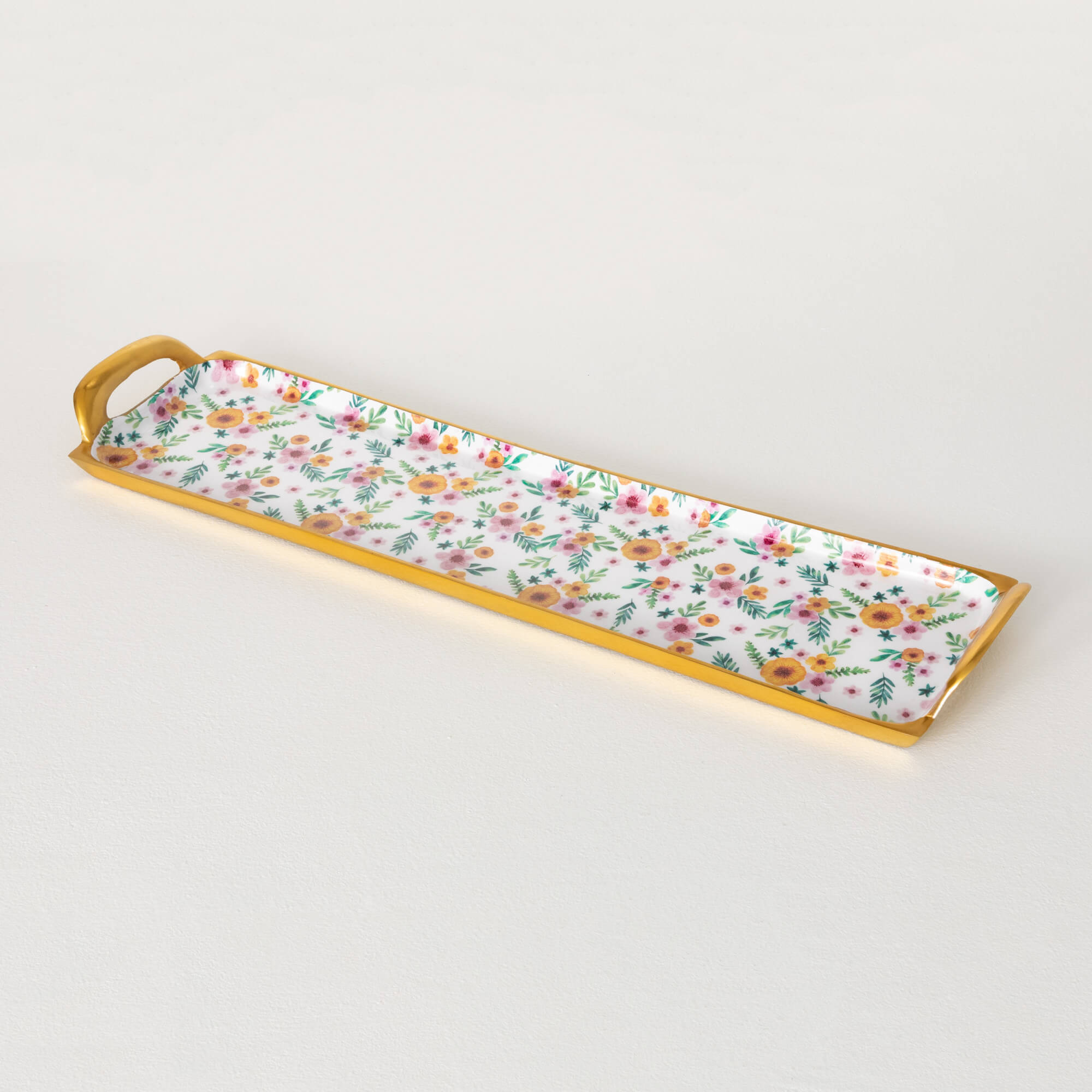 Floral Long Metal Serving Tray - Zinnias Gift Boutique