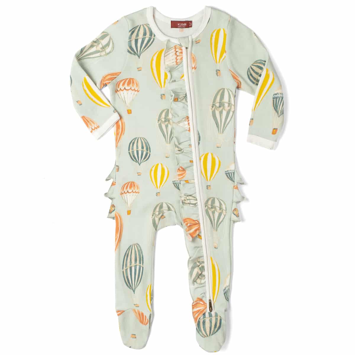 Organic Ruffle Zipper Footed Romper Vintage Balloons - Zinnias Gift Boutique