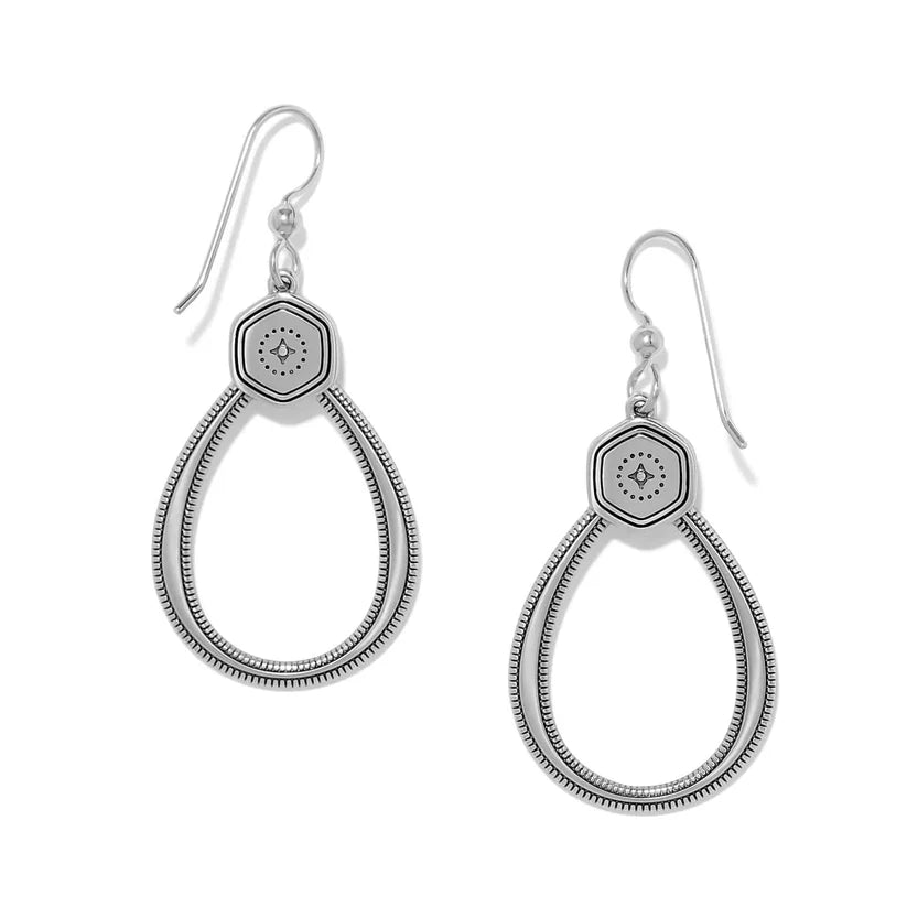 Brighton Mosaic Nova French Wire Earrings in silver and gold with intricate mosaic design, hanging from elegant French wires.