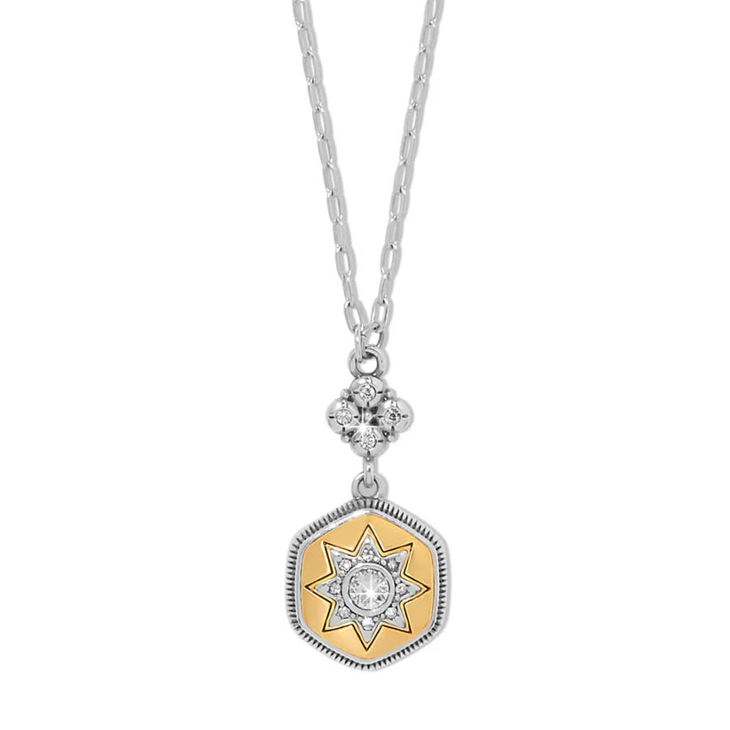 Brighton Mosaic Nova Petite Necklace with silver and gold-tone finishes, featuring a delicate mosaic pendant on a fine chain.
