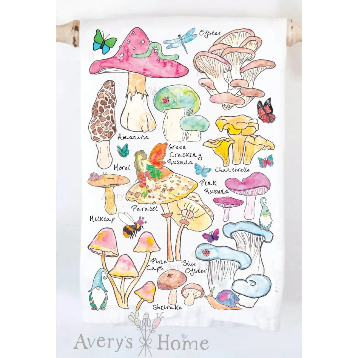 Mushroom &amp; Gnome Garden Kitchen Towel - Zinnias Gift Boutique