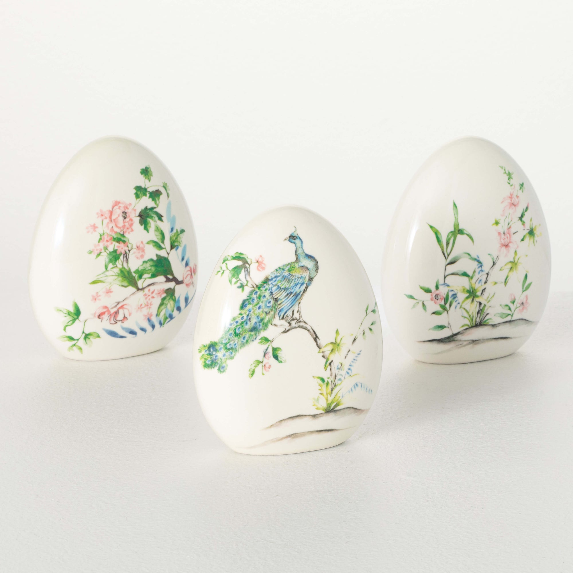 Peacock & Floral Ceramic Eggs - Zinnias Gift Boutique