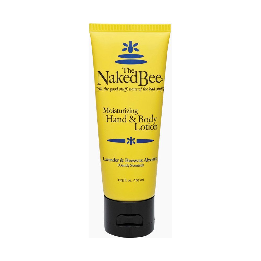 Naked Bee lavender lotion and moisturizer in a 2.25 oz bottle, featuring a soothing lavender scent and gentle hydrating formula.