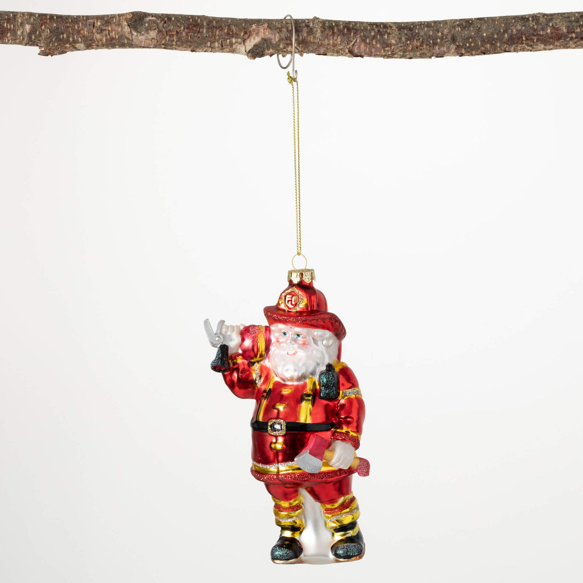 Fireman SANTA ORN Glass - Zinnias Gift Boutique