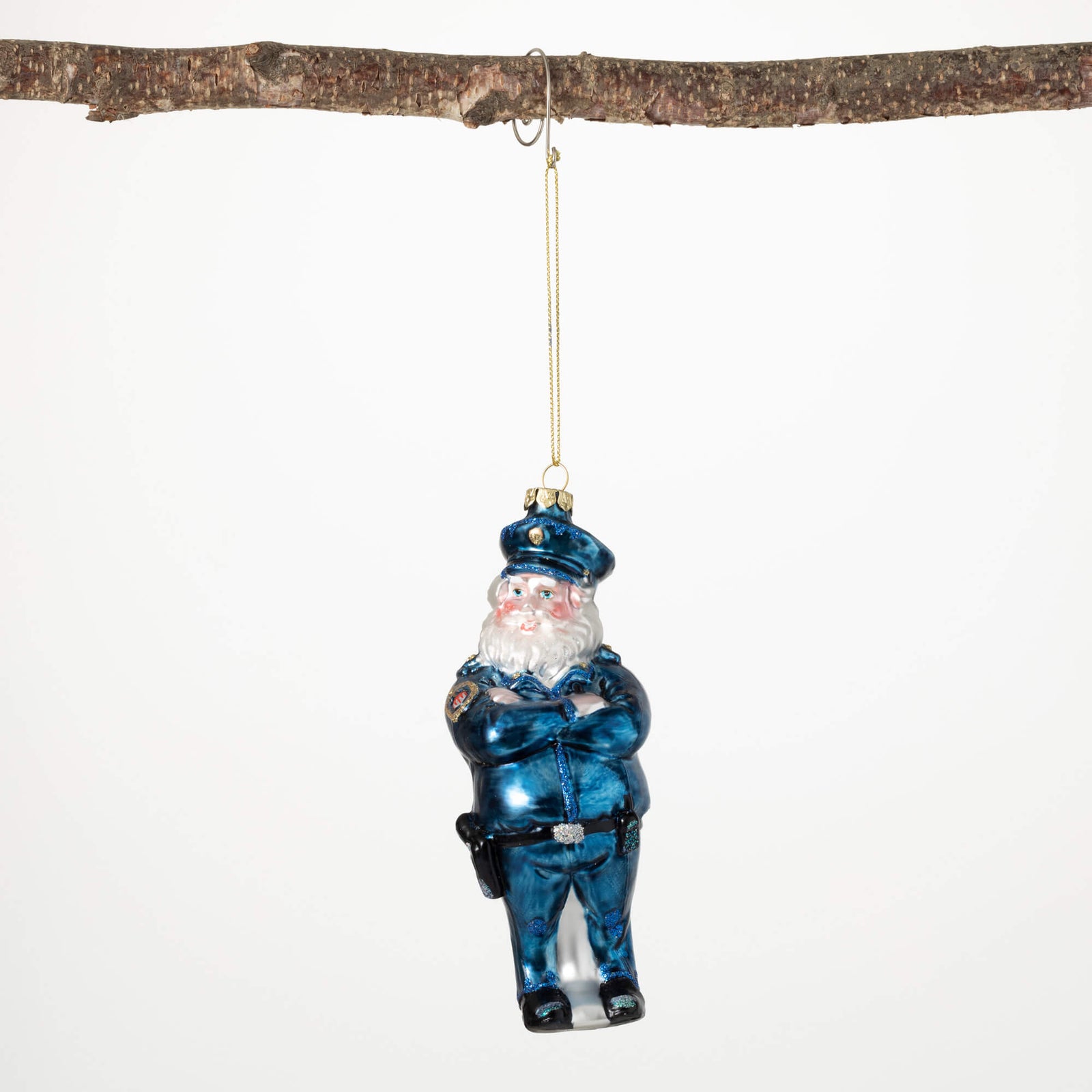 POLICEMAN SANTA ORN Glass - Zinnias Gift Boutique