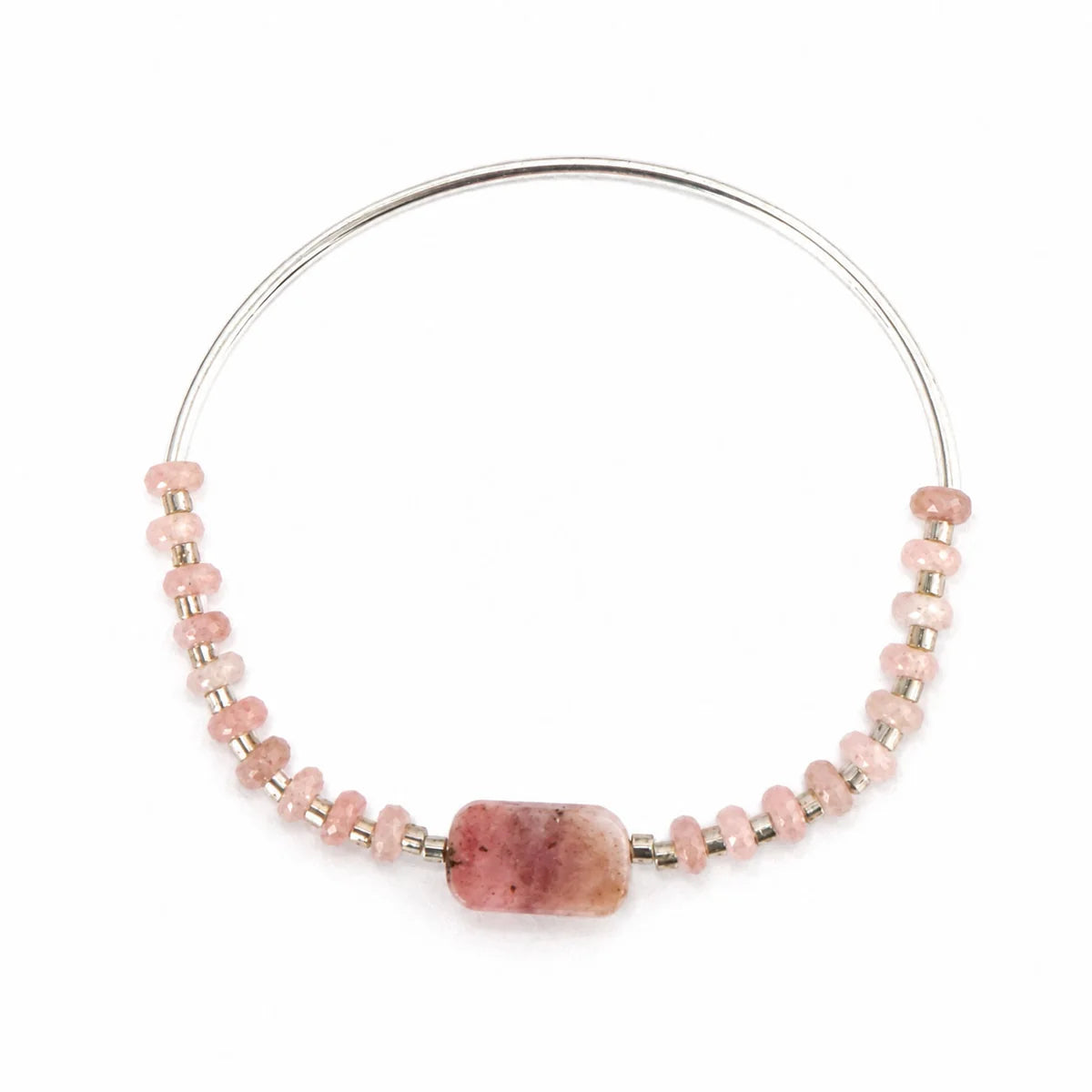 Pink Opal Stretch Bangle Bracelet - Silver - Zinnias Gift Boutique