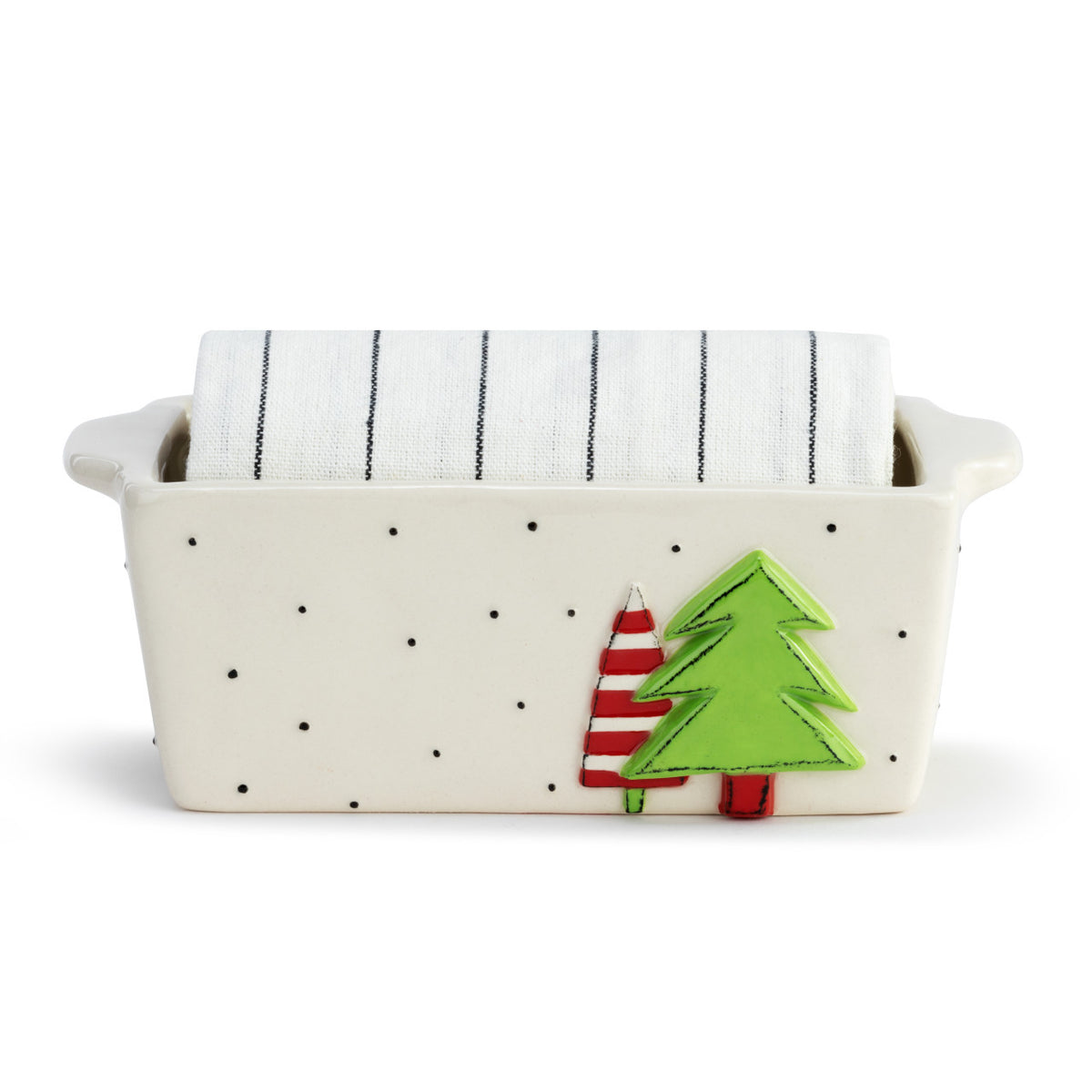 Mini Loaf Pan with Towel Set - Holiday Trees - Zinnias Gift Boutique