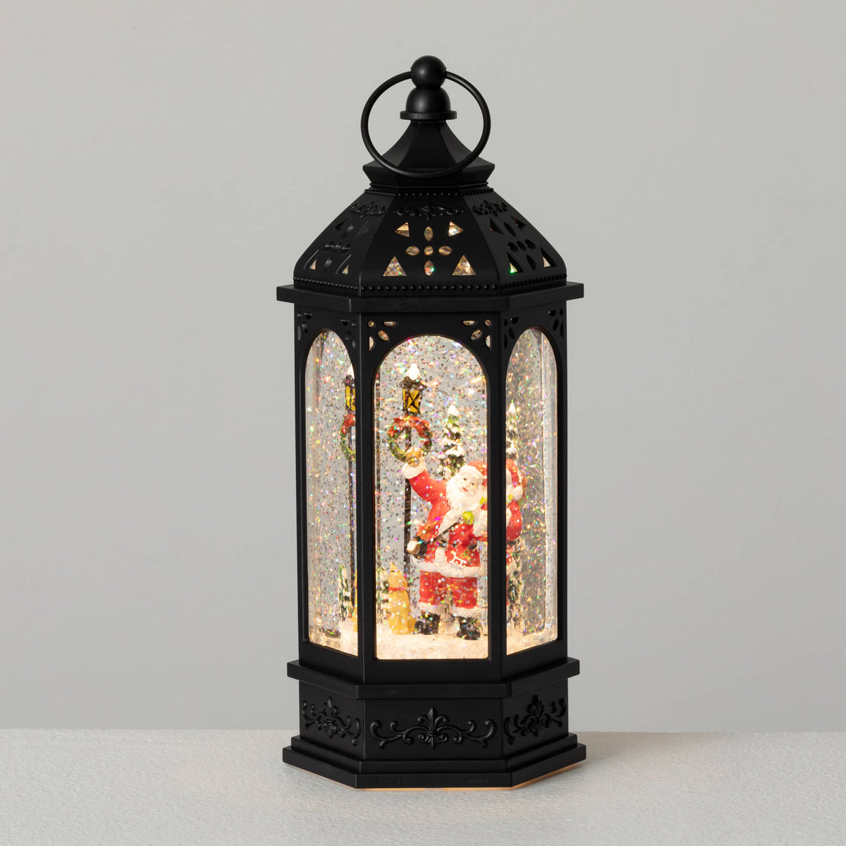 LED Lantern with Santa Scene