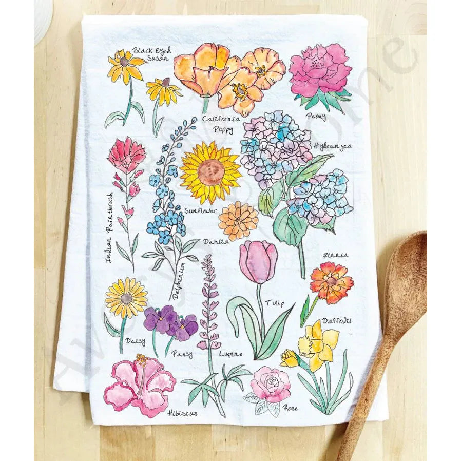 Popular Summer Flowers Gardener Gift Kitchen Dish Towel - Zinnias Gift Boutique