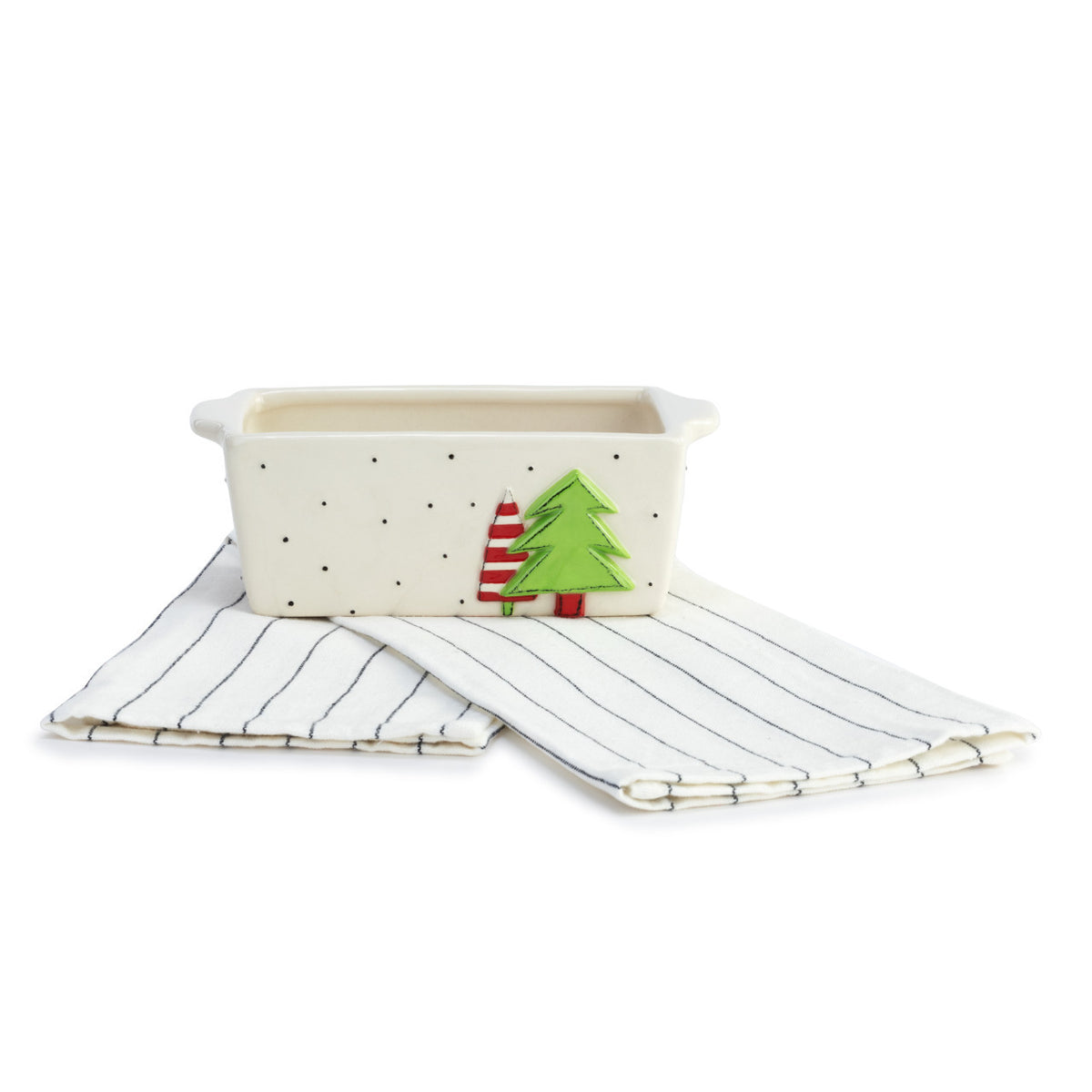 Mini Loaf Pan with Towel Set - Holiday Trees - Zinnias Gift Boutique