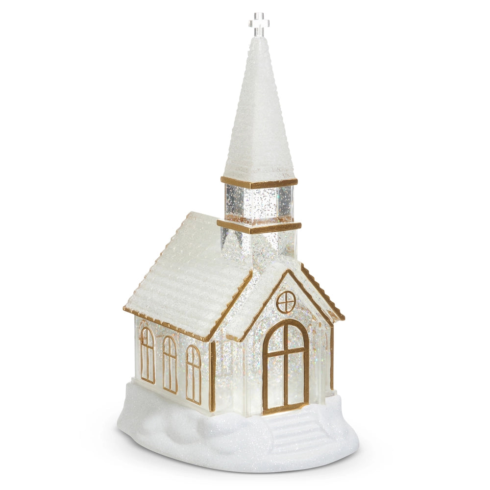 Lighted Swirling Glitter Water Church with Gold - Zinnias Gift Boutique