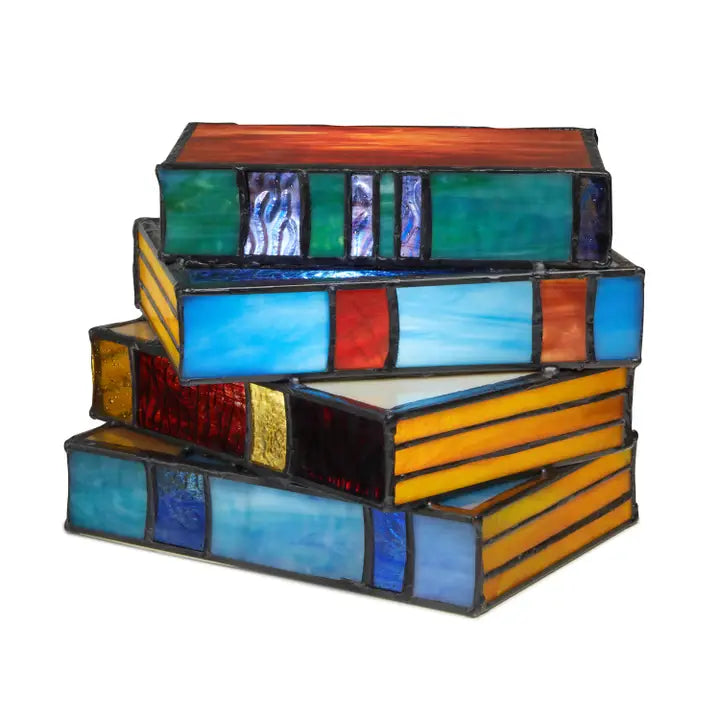 5.75"H Multi-Colored Book Stack Stained Glass Accent Lamp - Zinnias Gift Boutique