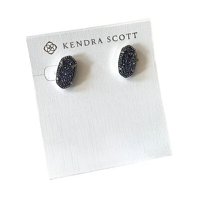 Ellie Stud Earrings Gunmetal Black Drusy 080 - Zinnias Gift Boutique