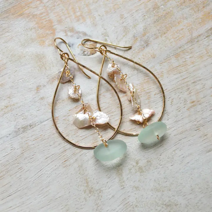 Keshi Pearl & Frosted Glass Teardrop - Zinnias Gift Boutique