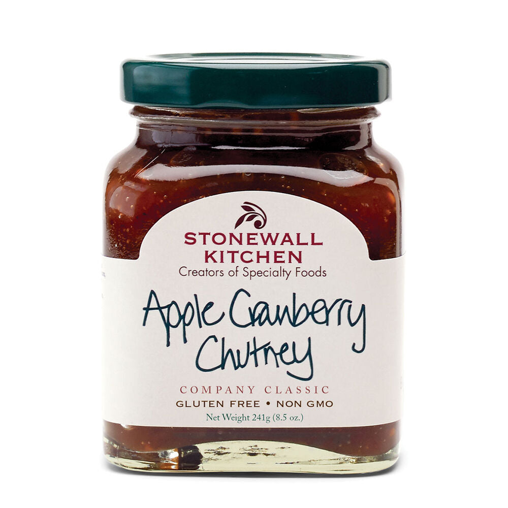 Apple Cranberry Chutney by Stonewall Kitchen in an 8.5oz jar, showcasing the rich, chunky chutney with visible apple and cranberry pieces.