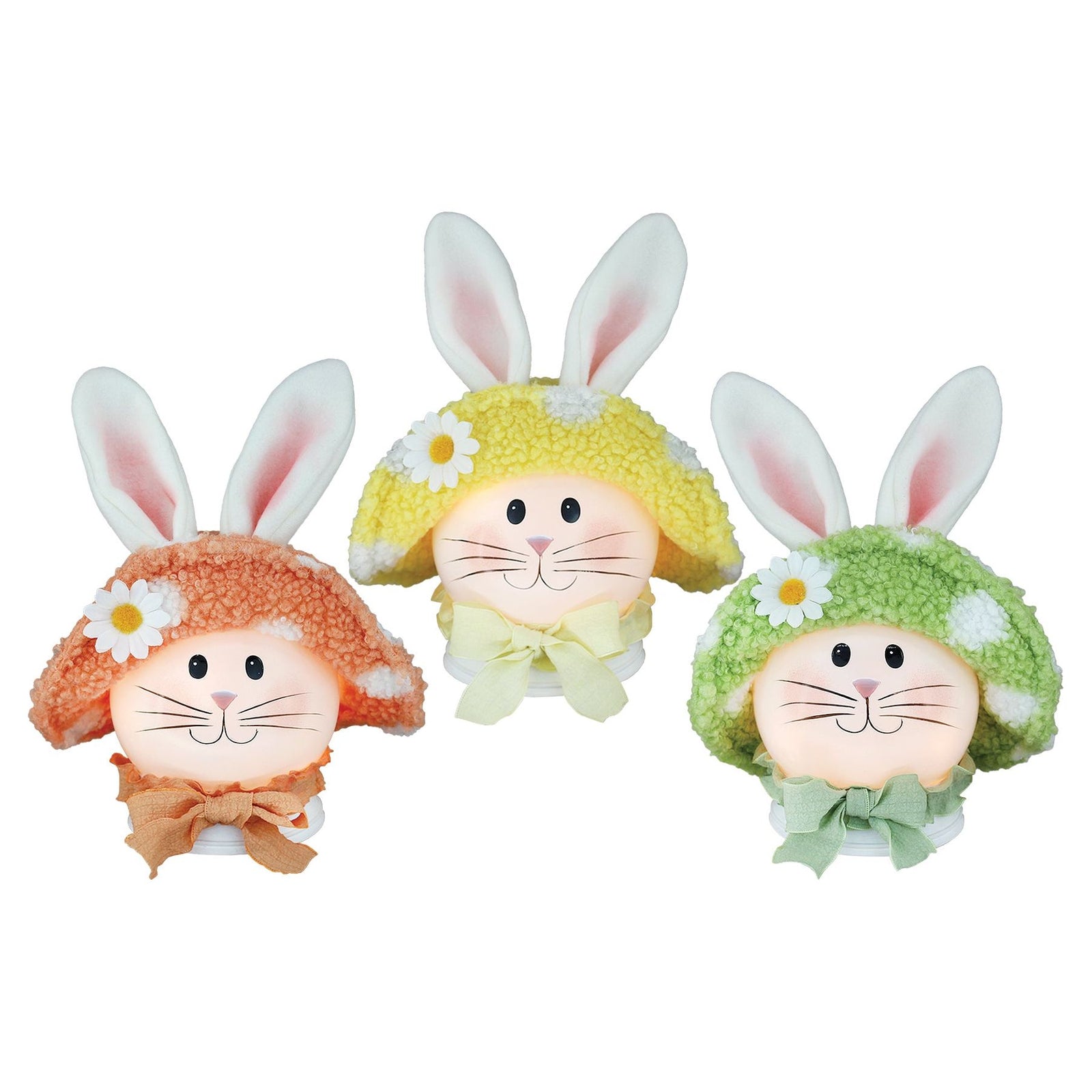 Stony Creek peach hat-wearing rabbit light-up figurine with glowing ears and soft pastel colors, perfect for cozy decor.
