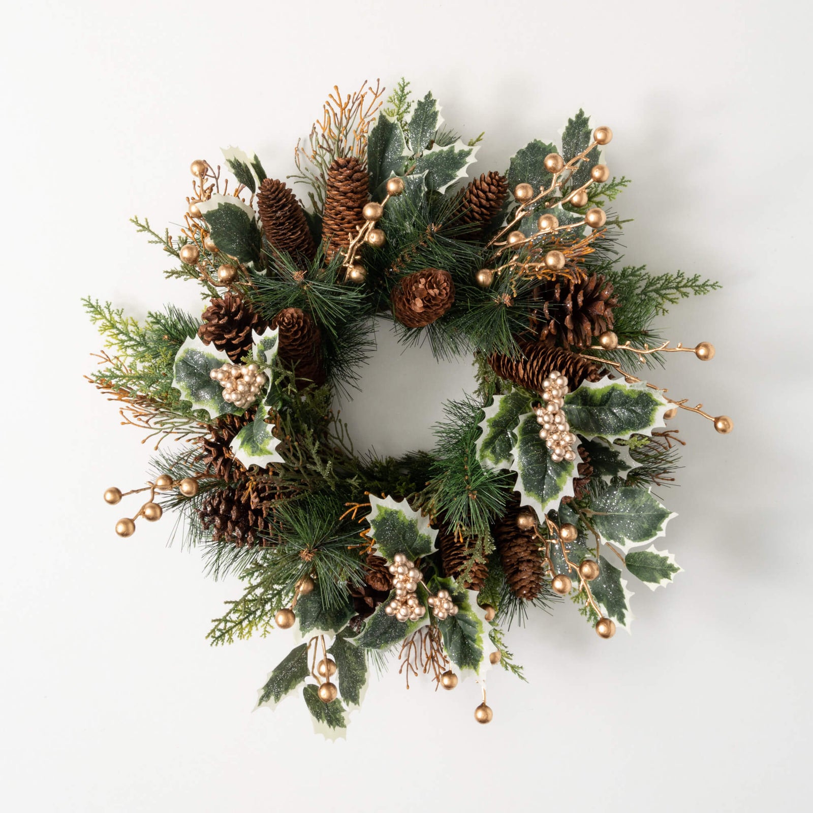 4.5" GOLD HOLLY AND PINE RING - Zinnias Gift Boutique