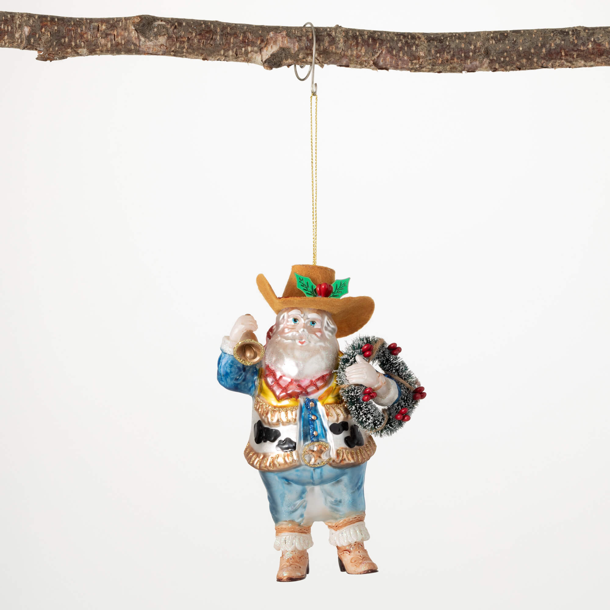 COWBOY SANTA ORN Glass - Zinnias Gift Boutique