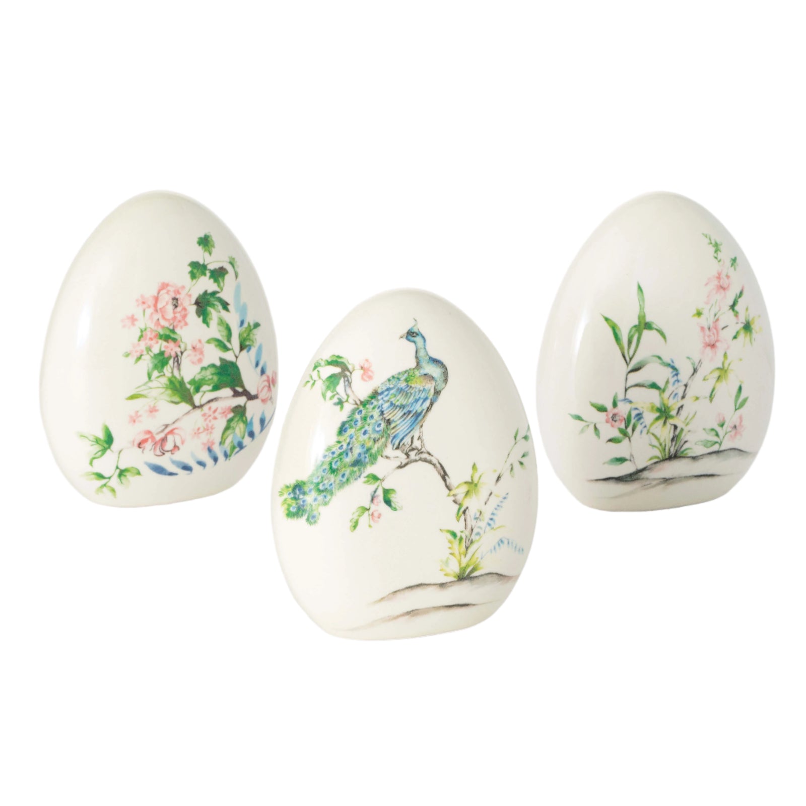 Peacock & Floral Ceramic Eggs - Zinnias Gift Boutique