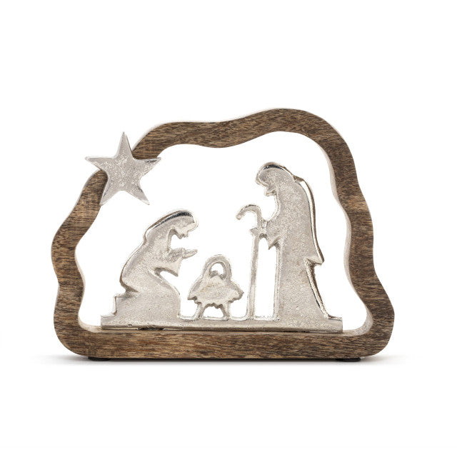 Wood Framed Metal Holy Family - Zinnias Gift Boutique