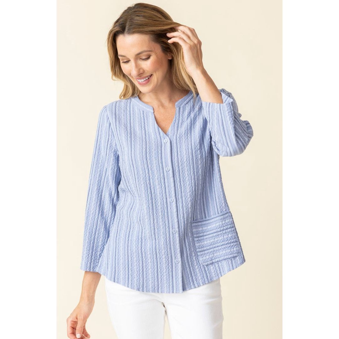 Crinkle Crepe Stripe Cruising Shirt - Lavender - Zinnias Gift Boutique