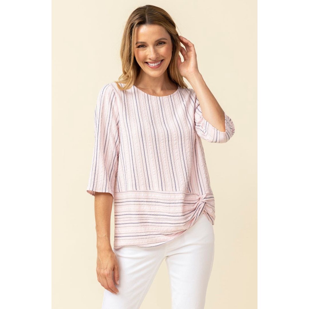 Crinkle Crepe Stripe Twist Pullover - Carnation - Zinnias Gift Boutique