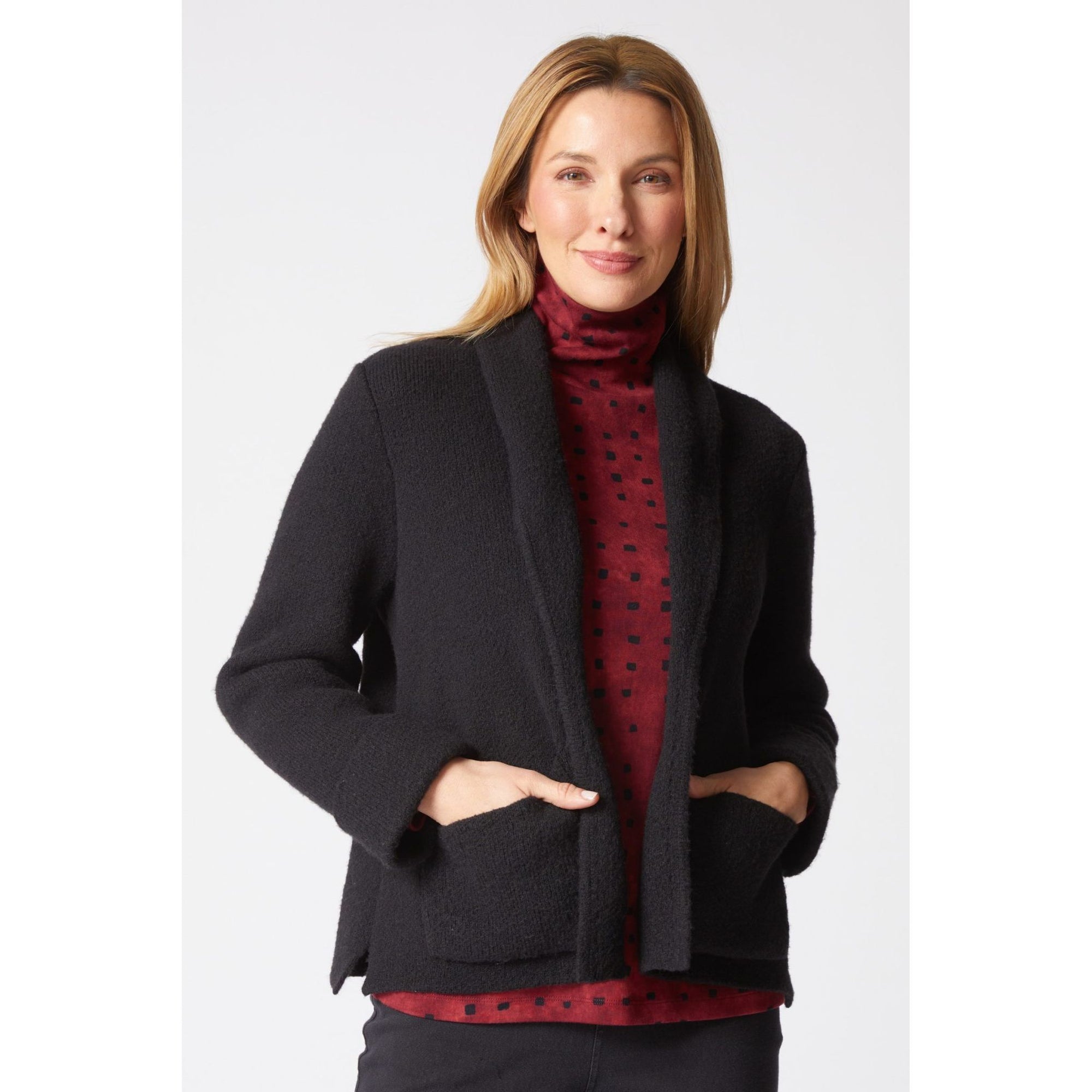 Sweater Weather Shawl Pocket Cardi - Black