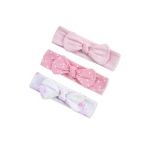 Little Me baby headband set with three lilac-colored floral headbands featuring soft fabric and stretchy bands.