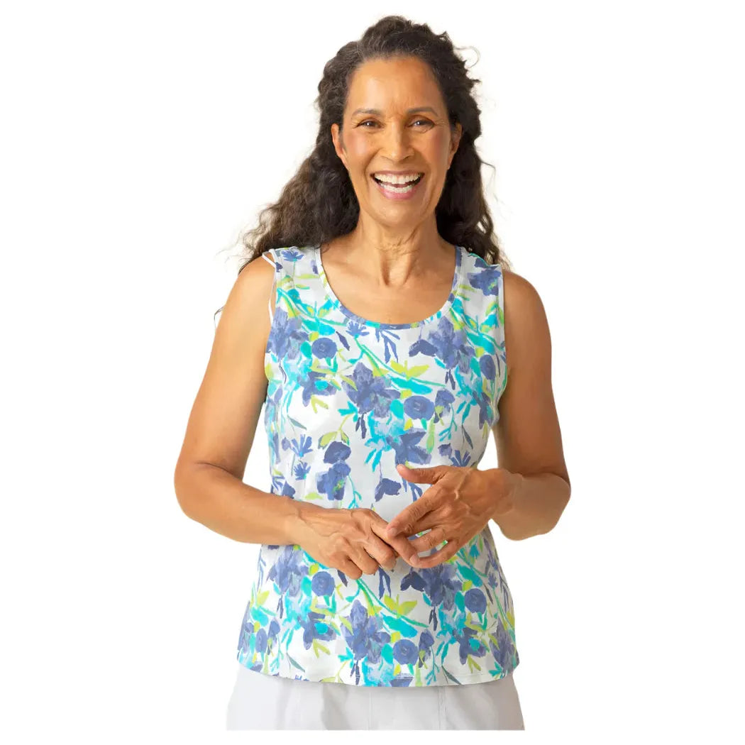 Cozy Rib Floral Layering Tank - Indigo - Zinnias Gift Boutique
