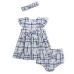 Little Me Newport Baby One-Piece Dress Set in summer plaid, featuring a cute, lightweight design perfect for warm weather.