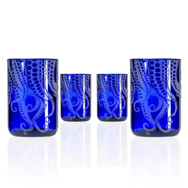 Octopus Upcycled Glass 12 oz Tumbler - Zinnias Gift Boutique