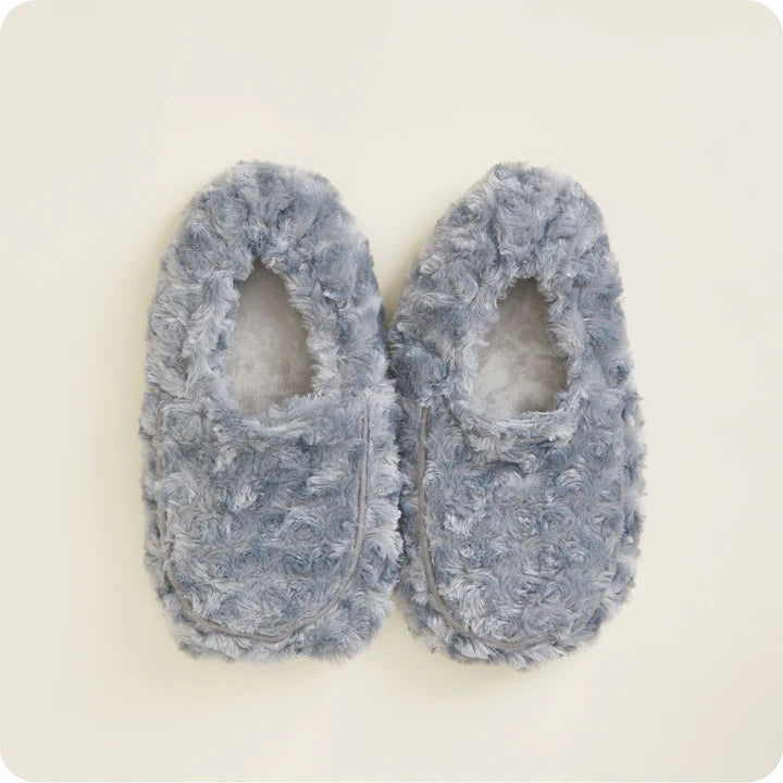 Gray Warmies slippers featuring plush marshmallow design, cozy and comfortable Warmie slippers for relaxing at home.