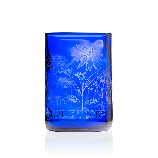 Wildflowers 12oz Blue Repurposed Glass Tumbler - Zinnias Gift Boutique
