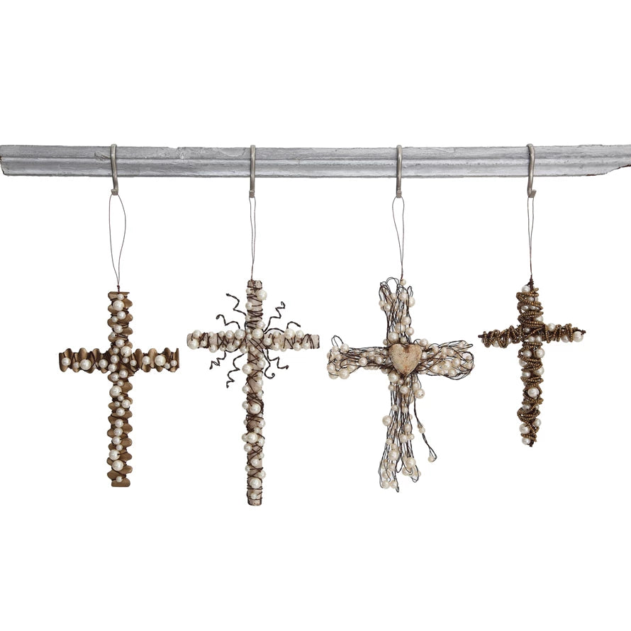 Wire Cross w/Beads Ornament - Zinnias Gift Boutique